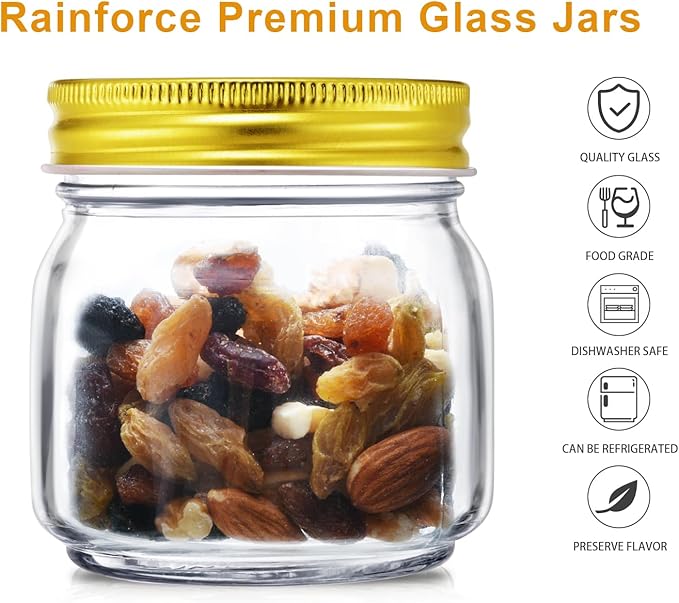 Rainforce Mason Jars 8 oz 30 Pack- Small Mason Jars With Gold Lids -1/4 Quart Canning Jars| Storage Pickling Jars For Jelly, Jam, Honey, Pickles, Spice - With 30 Chalkboard Labels - Image 3