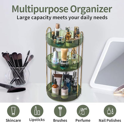 Asayuee 360 Rotating Perfume Organizer,3 Tier Large Capacity Make Up Organizers and Storage,Makeup Organizer for Bathroom,Cosmetic Perfume Stand Holder (Green-3 Tier) - Image 7