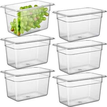 CURTA 6-Pack 1/4 Size 6" Deep NSF Polycarbonate Food Pans | Dishwasher & Freezer Safe Clear Container for Prep Tables, Buffet, Salad Bar, Commercial & Home Kitchen
