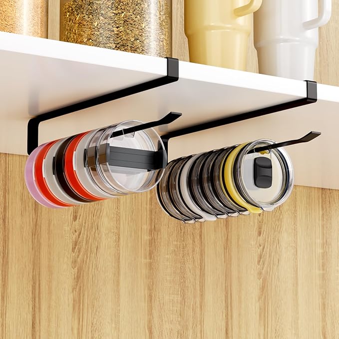 Quehun 2 PCS Tumbler Lid Organizers, Ample Lid Capacity Up to 30 Lids, No Adhesive No Drill Yeti Lid Organizer Holder Inside Cabinet, Space-Saving Stanley Tumbler Cup Lid Holder Organizer for Kitchen by QUEHUN