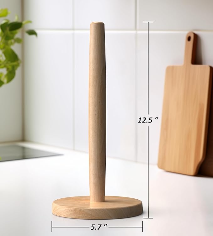 KitchLife Wooden Paper Towel Holder Countertop, Fits Jumbo Roll - Solid Beechwood Paper Towel Dispenser Stand with Wide Anti-Skid Base - Image 2