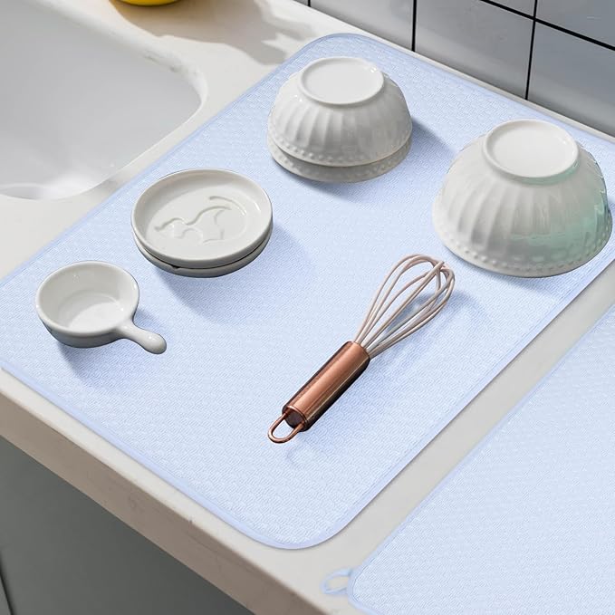 GeeRic 12 * 16 inch Microfiber Dish Drying Mat, Superb Absorbent Kitchen Dish Drying Pad, Reversible Drainboard for Countertop, Blue - Image 5
