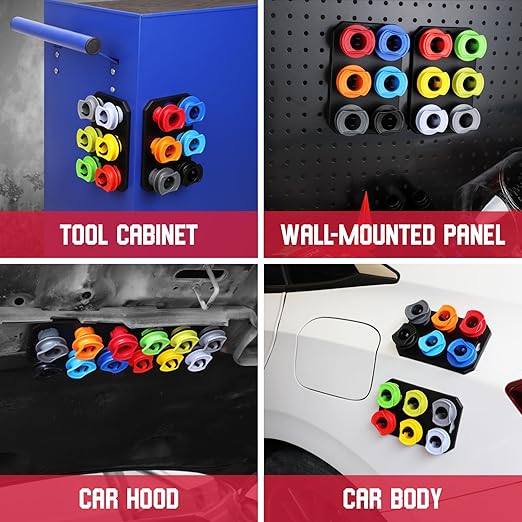 18-Piece Engine Oil Funnel Kit, 1.59QT/1.5L Automotive Oil Funnel Set with 12 Adapters, Elbow Fitting, Arrow Screen and Magnetic Storage Hooks Tray, Compatible with GM, Ford, BMW, Audi, Land Rover Etc - Image 8