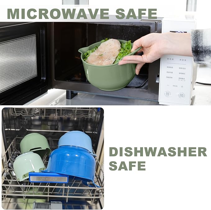 BoxedHome 4 Pack Nesting Mixing Bowl with Pour Spout and Handle, BPA free Microwave & Dishwasher Safe(Green/Blue, 4 Pack with Handle) - Image 8