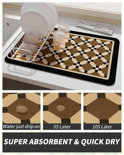 AMOAMI Coffee Mat Hide Stain Rubber Backed Absorbent Dish Drying Mat for Kitchen Counter - Fits Under Coffee Maker or Machine - PEANUT 17x31.5 - Image 3