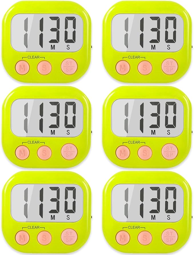 6 Pack Digital Kitchen Timers for Cooking Magnetic Timer for Cooking Loud Alarm Green by AOUCE