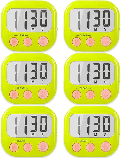 6 Pack Digital Kitchen Timers for Cooking Magnetic Timer for Cooking Loud Alarm Green by AOUCE