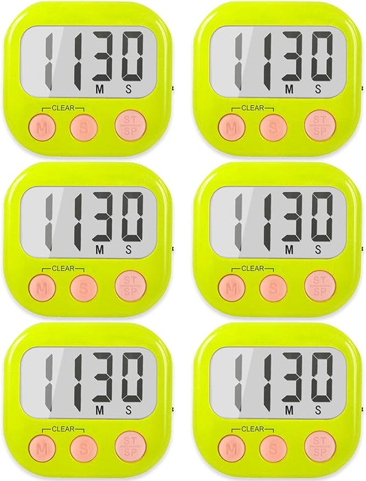 6 Pack Digital Kitchen Timers for Cooking Magnetic Timer for Cooking Loud Alarm Green by AOUCE