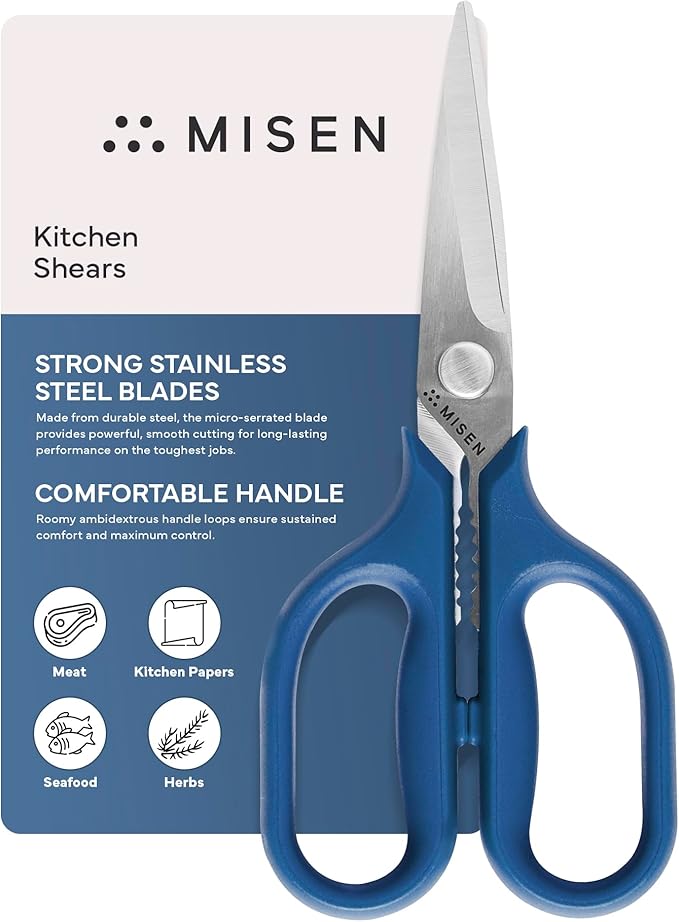Misen Heavy Duty Kitchen Shears - Comfortable Ambidextrous Scissors for Meat, Poultry, Herbs & More - Easy to Clean - German Stainless Steel - Small | Blue by Misen