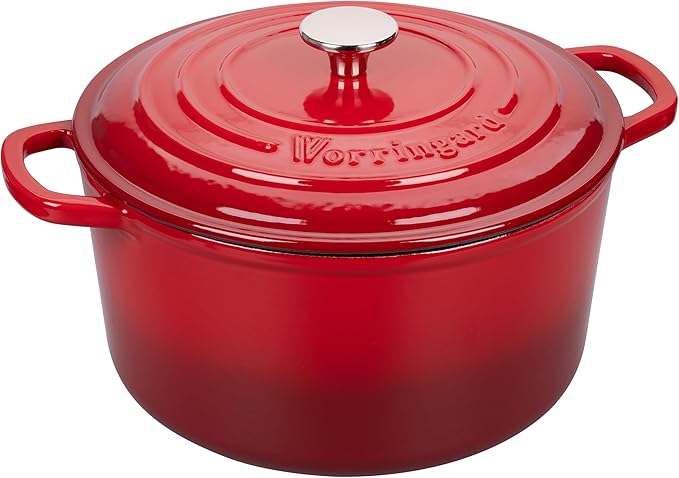 VORRINGARD Enameled Cast Iron Dutch Oven Pot with Lid, for Sourdough Bread Baking, Round Dutch Ovens, 6 Quart, Red - Image 5