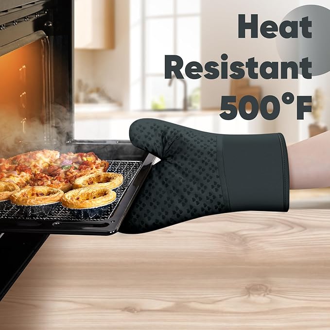 Oven Mitts and Pot Holders 4 Sets, Heat Resistant 500 ℉ Oven Mitt and Pot Holder,Oven Glove&Potholders with Non-Slip Silicone Surface,Kitchen Essentials for Cooking/Baking/BBQ-Deep Green - Image 6