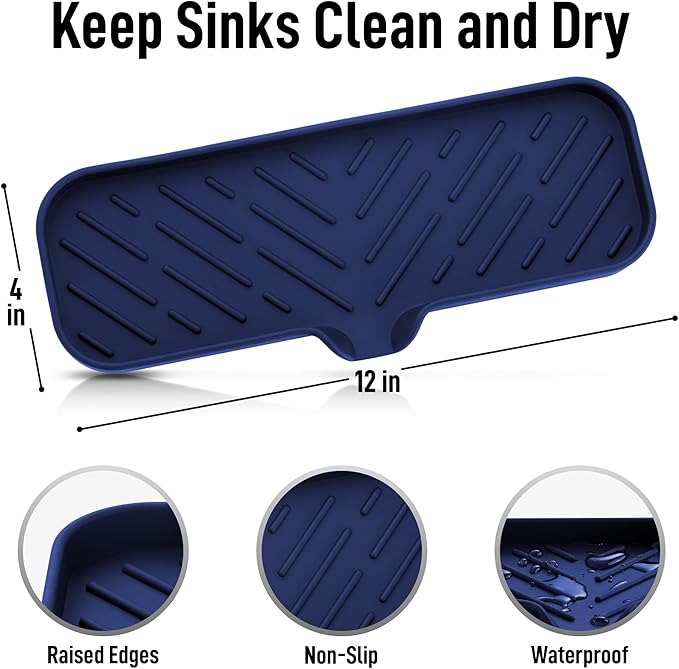 Zulay Kitchen Large Silicone Sponge Holder (12x4) – Flexible Sink Organizer Tray for Kitchen & Bathroom – Multipurpose Soap Dish for Sponges, Makeup, Trinkets & More (Dark Blue) - Image 4
