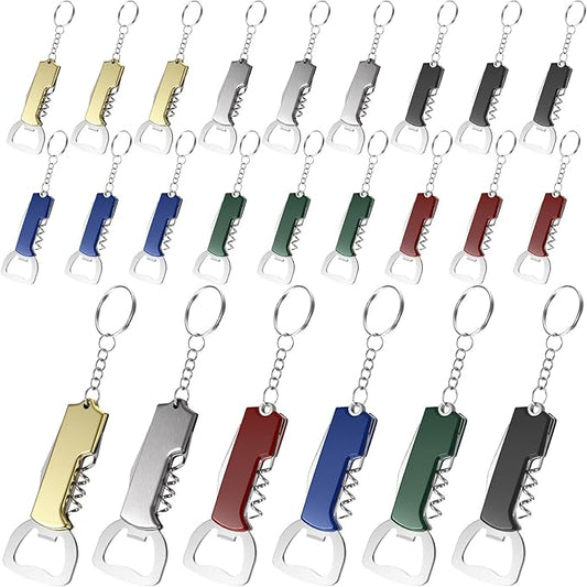 Ziliny 24 Pcs Bottle Opener Keychain Bulk Wine Bottle Beer Opener Keychain 3.27" Stainless Steel Corkscrew Waiter Corkscrew Wine Keyring Gifts for Christmas Bar Party Wedding Home (Multi Color)