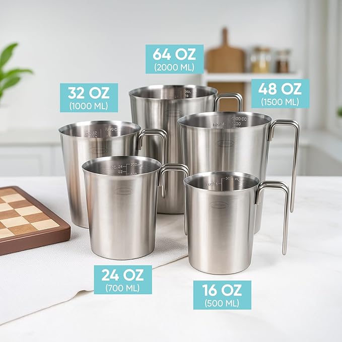 Newness 3-Pack Stainless Steel Measuring Cups Set, (3 Marking Including Cup/ML/Oz Scale) (2, 3 & 4 Cup) Metal Measuring Cup with Handle For Prepping, Baking and Cooking, Dishwasher, Microwave Safe - Image 6