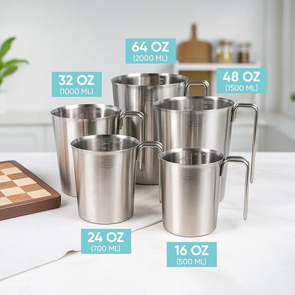 Newness 5 Pack Stainless Steel Measuring Cups Set (3 Marking Including Cup/ML/Oz Scale)(2, 3, 4, 6 & 8 Cup) Metal Measuring Cup with Handle For Prepping, Baking and Cooking, Dishwasher, Microwave Safe - Image 6