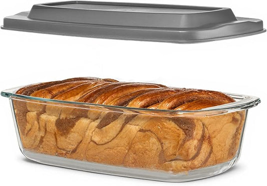 Razab LARGE 7.6 Cups/1800 ML/1.9 Qt Glass Loaf Pan with Lids - Meatloaf Pan BPA free Airtight Lids Grip Handle Easy Carry, Microwave and Oven Safe - Loaf Pans For Baking Bread, Cakes, Glass Loaf Pan by RazabHomeGoods