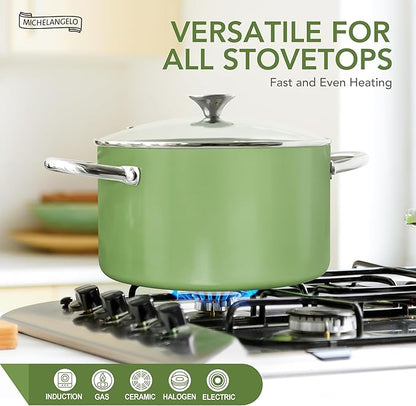 MICHELANGELO Stock Pot with Lid, 6 Quart Cooking Pot with Ceramic Coating, Nonstick Ceramic Soup Pot with Lid, Induction Compatible - 6QT Stockpot, Green - Image 4