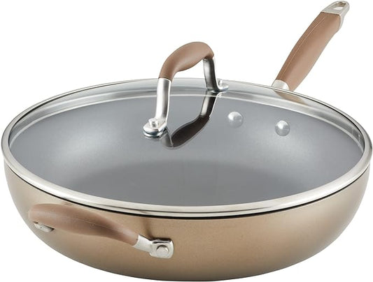 Anolon Advanced Hard Anodized Nonstick Deep Frying Pan/Skillet with Lid, 12 Inch, Aluminum, Bronze by Anolon