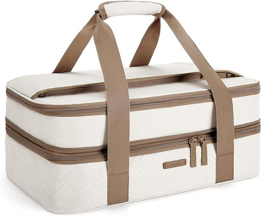 TOURIT Double Decker Insulated Casserole Carrier for Hot or Cold Food Expandable Thermal Food Carrier for Picnic Cookouts Potluck Parties Fits 9" x 13" Baking Dish by TOURIT