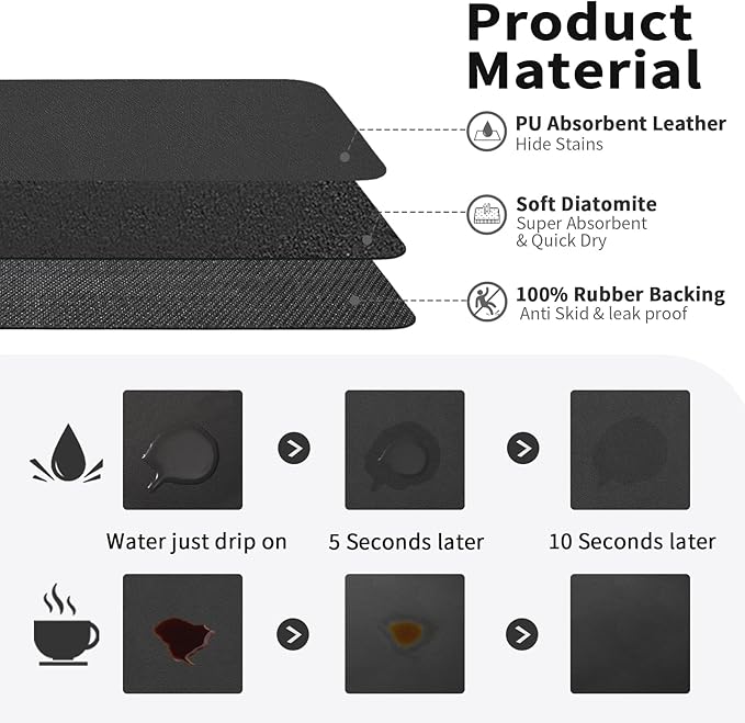 HotLive Coffee Mat - Absorbent Hide Stain Rubber Backed Dish Drying Mat for Kitchen Counter - Bar Mats for Countertops Accessories Fit Under Coffee Maker Espresso Machine - Image 2