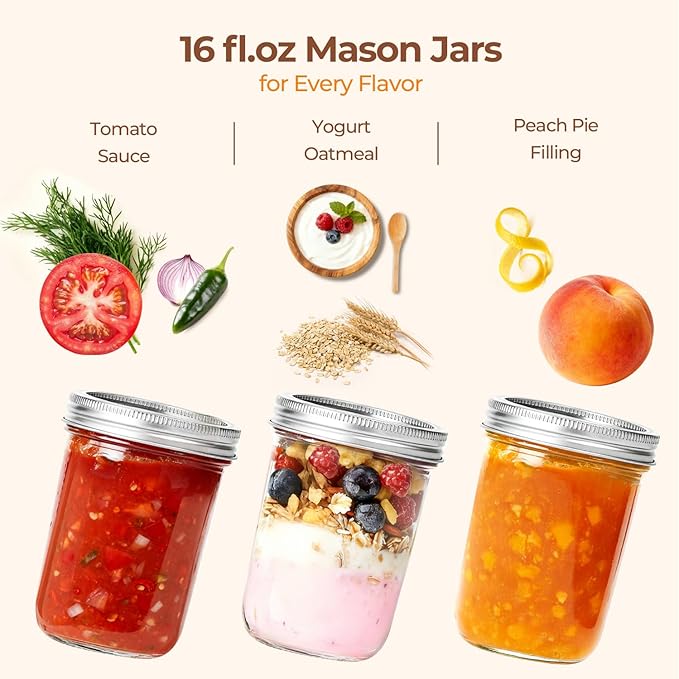ComSaf Wide Mouth Mason Jars 16oz - 8 Pack, Pint Mason Jars with Lids and Seal Bands, Glass Canning Jars for Pickling, Jam, Jelly, Honey, Salad, Desert, Shower Wedding Favors, DIY Candles Decor - Image 5