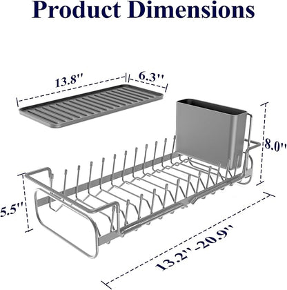 Kitsure Dish Drying Rack - Expandable Dish Rack for Kitchen Counter, Over Sink Or in Sink, Space-Saving Plates Dryer with Cutlery Holder & Drip Tray, 14.0"-20.9" L x 6.3" W x 8.0" H, Grey - Image 2