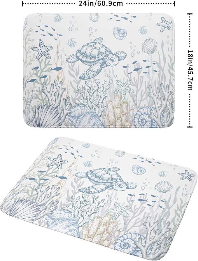 Giwawa Ocean Turtle Dish Drying Mat, Coastal Sea Tortoise Decorative Dish Drainer Mats, Summer Nautical Beach Themed Reversible Dish Drying Rack Pad Protector for Kitchen Countertop, 18"x24"