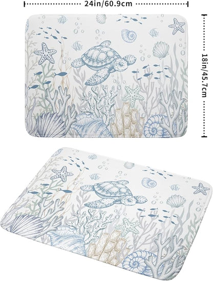 Giwawa Ocean Turtle Dish Drying Mat, Coastal Sea Tortoise Decorative Dish Drainer Mats, Summer Nautical Beach Themed Reversible Dish Drying Rack Pad Protector for Kitchen Countertop, 18"x24"