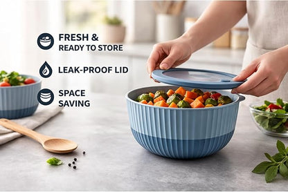 Mixing Bowls with Lids, 8-Piece Airtight Leak-Proof Nesting BPA-Free Bowl Set for Kitchen & Food Storage, Large 4200ml Capacity, Microwave & Dishwasher Safe