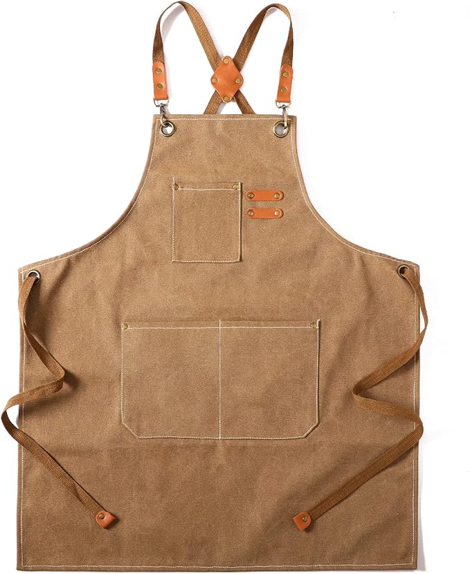 Tosewever Canvas Cross Back Chef Cotton Aprons for Men Women with Large Pockets by Tosewever