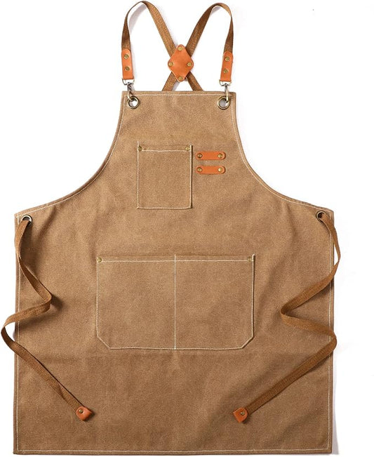 Tosewever Canvas Cross Back Chef Cotton Aprons for Men Women with Large Pockets by Tosewever