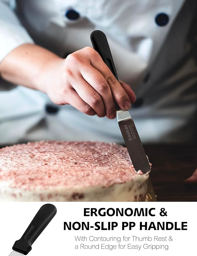 Anaeat Icing Spatulas, Set of 2 Professional Cake Angled Offset Spatula with 6", 8" Stainless Steel Blades - Thickened Frosting Knife with Durable Plastic Handle for Cake Decorating Pastry & Baking - Image 2