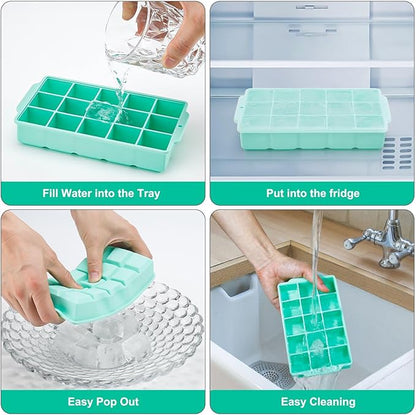 Reespring Silicone Ice Cube Tray, Ice Tray for Freezer with Lid, 3 Pack Ice Cube Trays for Freezer with 45 Flexible Easy Release Ice Trays - Image 4