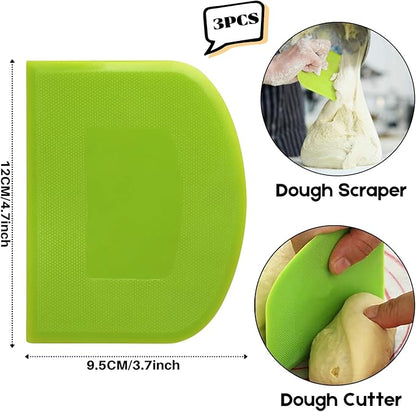 SURDOCA Dough Scraper Bench Scraper - 3P 4.7x3.7" Plastic Flexible Bowl Scraper, Sharp Edge & Angles Cake Scraper. Non-Slip Bakeware Decorating Tools Sculpting & Modeling Tools - Green+White+Green - Image 2