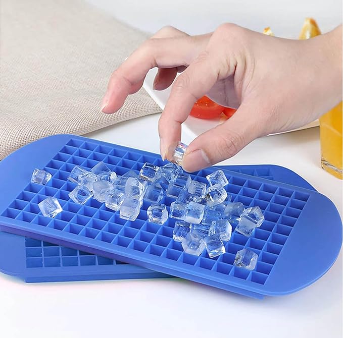 Mini Ice Cube Trays Set of 2-160 Small Ice Cubes Silicone Mold for Whiskey, Cocktails, Water Bottles - BPA Free Flexible & Stackable Ice Maker (Blue) - Image 3