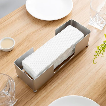 MyGift Modern Silver Tone Metal Countertop Folded Paper Towel Holders, Commercial and Guest Bathroom Sink or Vanity Table Disposable Napkin Storage Trays, Set of 2