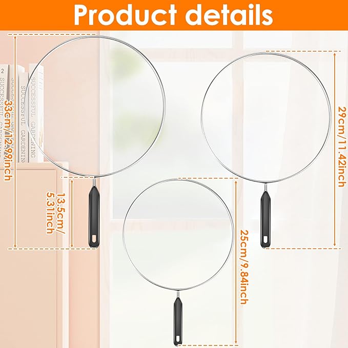 3 Pcs Splatter Guard with Handle Stainless Steel Mesh Splatter Screen Splash-Proof Oil Splatter Guard Temperature Resistant Splatter Screen Strainer Drain Board 9.8 in+11.4 in+13 in for Frying Cooking
