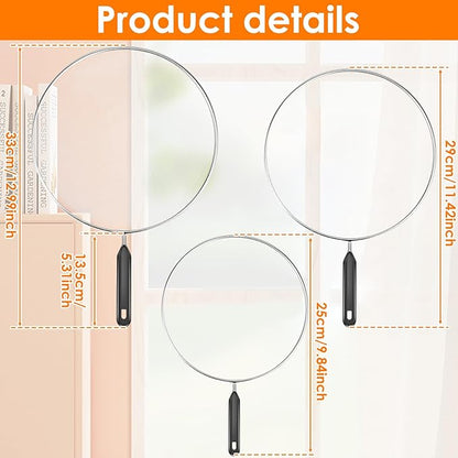 3 Pcs Splatter Guard with Handle Stainless Steel Mesh Splatter Screen Splash-Proof Oil Splatter Guard Temperature Resistant Splatter Screen Strainer Drain Board 9.8 in+11.4 in+13 in for Frying Cooking