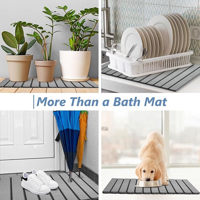 AWW Foldable Stone Bath Mat, Quick Dry Diatomaceous Earth Bath Mat with Non-Slip Mat, Super Absorbent, Easy to Clean, Compact for Small Bathrooms, 31.5 x 15.7, Grey - Image 7