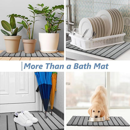 AWW Foldable Stone Bath Mat, Quick Dry Diatomaceous Earth Bath Mat with Non-Slip Mat, Super Absorbent, Easy to Clean, Compact for Small Bathrooms, 31.5 x 15.7, Grey - Image 7
