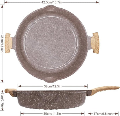 AIKENBBKK Ceramic Frying Pan with Lid, 14 Inch Saute Pan, Non Stick Frying Pans, 2-In-1 Large Cooking Pan, Nonstick Skillet, Compatible with All Stoves, PTFE & PFOA Free, Brown - Image 2