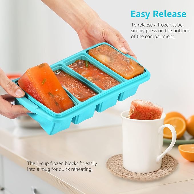 Ztomine Silicone Freezer Tray With Lid - Silicone Freezer Food Molds- Large Ice Cube Tray,4-Pack Silicone Freezer Container,Freeze & Store Soup, Sauce, Broth,Leftovers - Makes 4 Perfect 1 Cup - Image 2