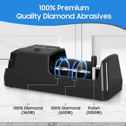 5-in-1 Electric Knife Sharpener for Kitchen Knives, with 100% Diamond Abrasives, 3 Adjustable Speeds, Quickly Sharpening for Straight/Serrated/Kitchen Knives, Scissors - Image 3