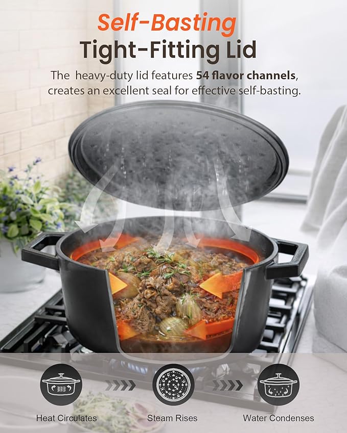 Nuwave 6QT LUX Healthy Enameled Cast Iron Dutch Oven Pot with Lid, Heavy Duty 7-Layer Enamel, Enhanced Rust Protection, Dual Handles, Oven Safe to 500°F for Sourdough Bread Baking, Braise, Stew, Roast