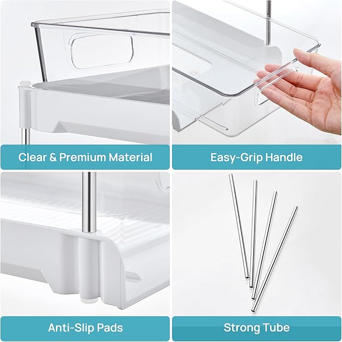 Vtopmart 4 Pack Bathroom Organizer, 2 Tier White Under Sink Organizers Vanity Countertop Storage Container,Cabinet Drawers Bins, Pull-Out Organization with Track for Pantry, Kitchen - Image 7