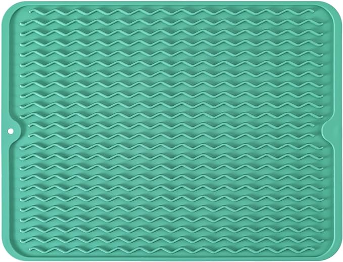 Large 14" x 11" Silicone Dish Drying Mat for Kitchen Counter, Easy clean, Quick Dry, Heat-resistant Dish Drainer Mat for Sink,Refrigerator or Drawer liner (Food Grade Silicone-Green) by MODENGKONGJIAN