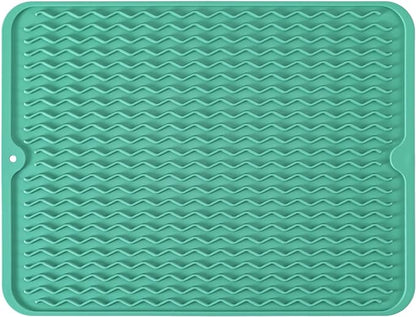 Large 14" x 11" Silicone Dish Drying Mat for Kitchen Counter, Easy clean, Quick Dry, Heat-resistant Dish Drainer Mat for Sink,Refrigerator or Drawer liner (Food Grade Silicone-Green) by MODENGKONGJIAN