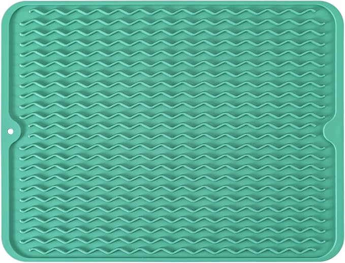 Large 24" x 18" Silicone Dish Drying Mat for Kitchen Counter, Easy clean, Quick Dry, Heat-resistant Dish Drainer Mat for Sink,Refrigerator or Drawer liner (Food Grade Silicone-Green) by MODENGKONGJIAN