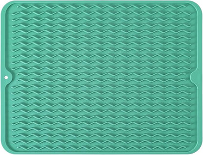 Large 24" x 18" Silicone Dish Drying Mat for Kitchen Counter, Easy clean, Quick Dry, Heat-resistant Dish Drainer Mat for Sink,Refrigerator or Drawer liner (Food Grade Silicone-Green) by MODENGKONGJIAN