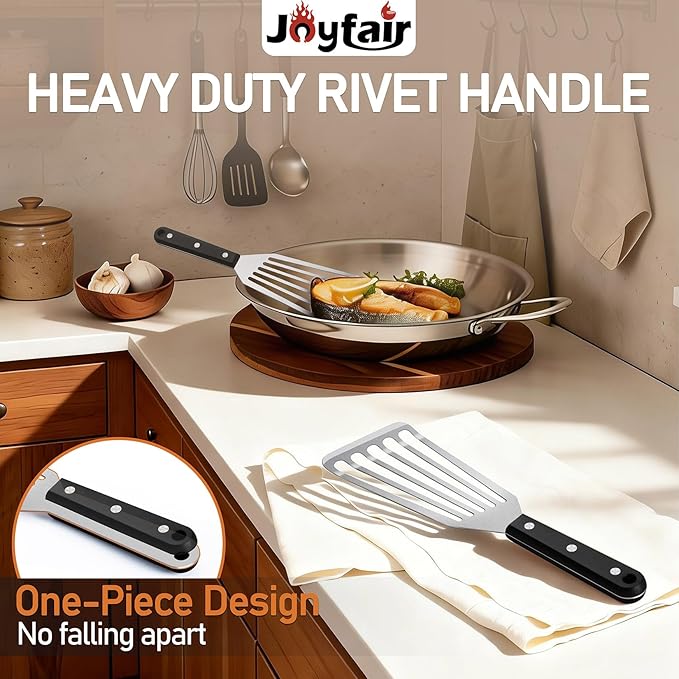 Joyfair Fish Spatula Metal Spatulas (Large & Small), 2 Pcs Stainless Steel Cooking Utensils Barbecue Turner for Flipping Turning, Kitchen Slotted Turners & Outdoor Griddle Accessories (ABS Handle) - Image 2